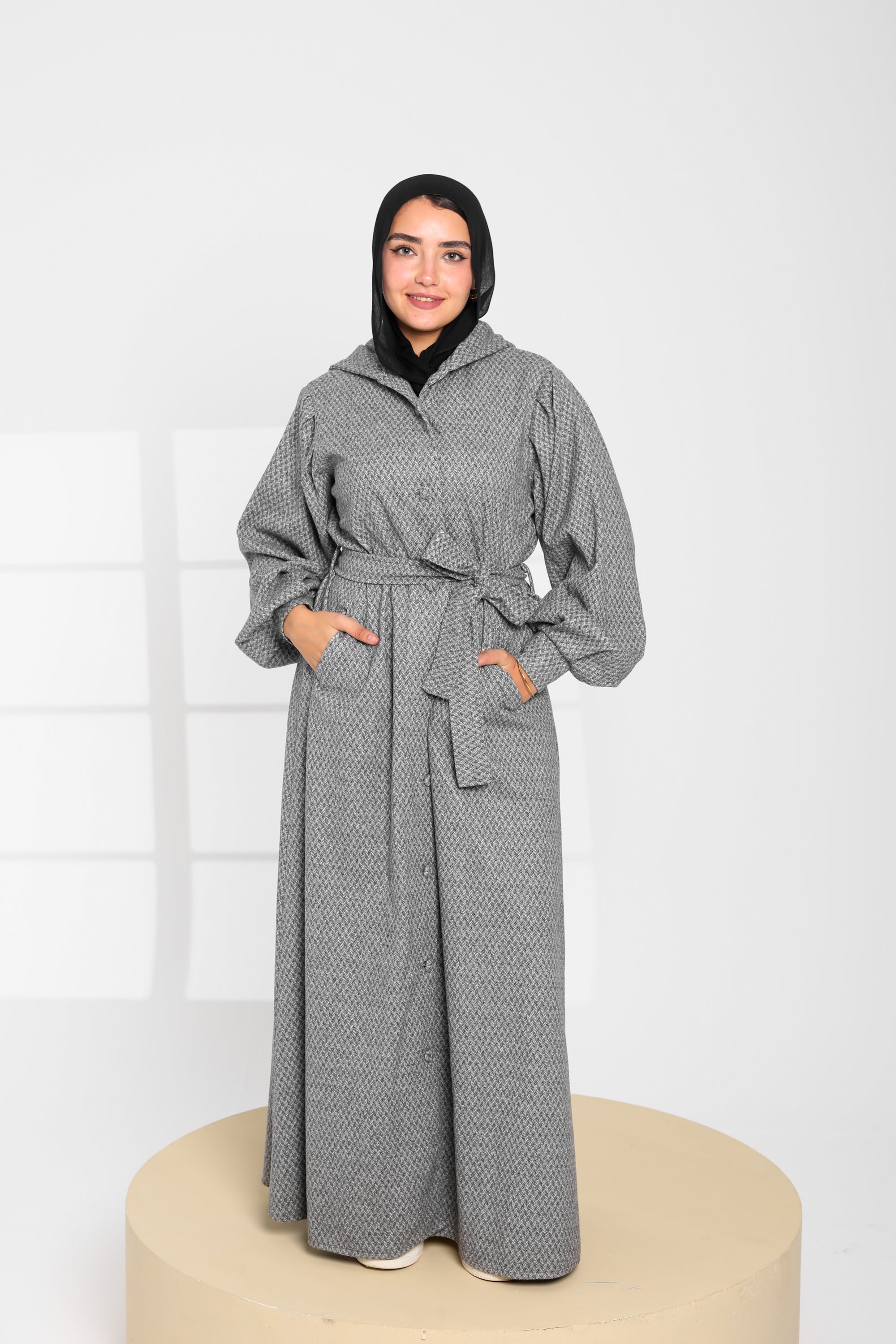 Grey Textured Hooded Maxi Dress