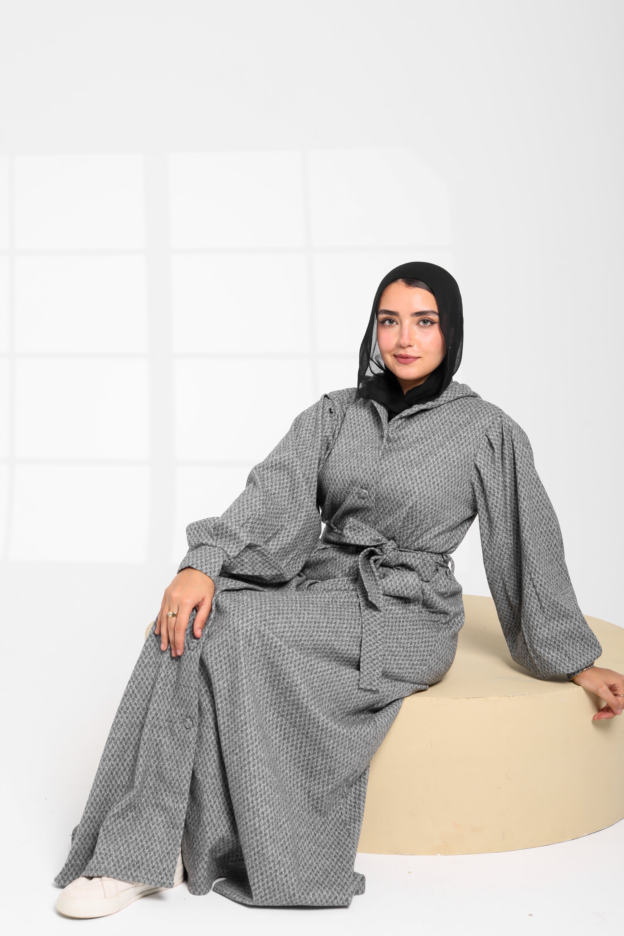 Grey Textured Hooded Maxi Dress