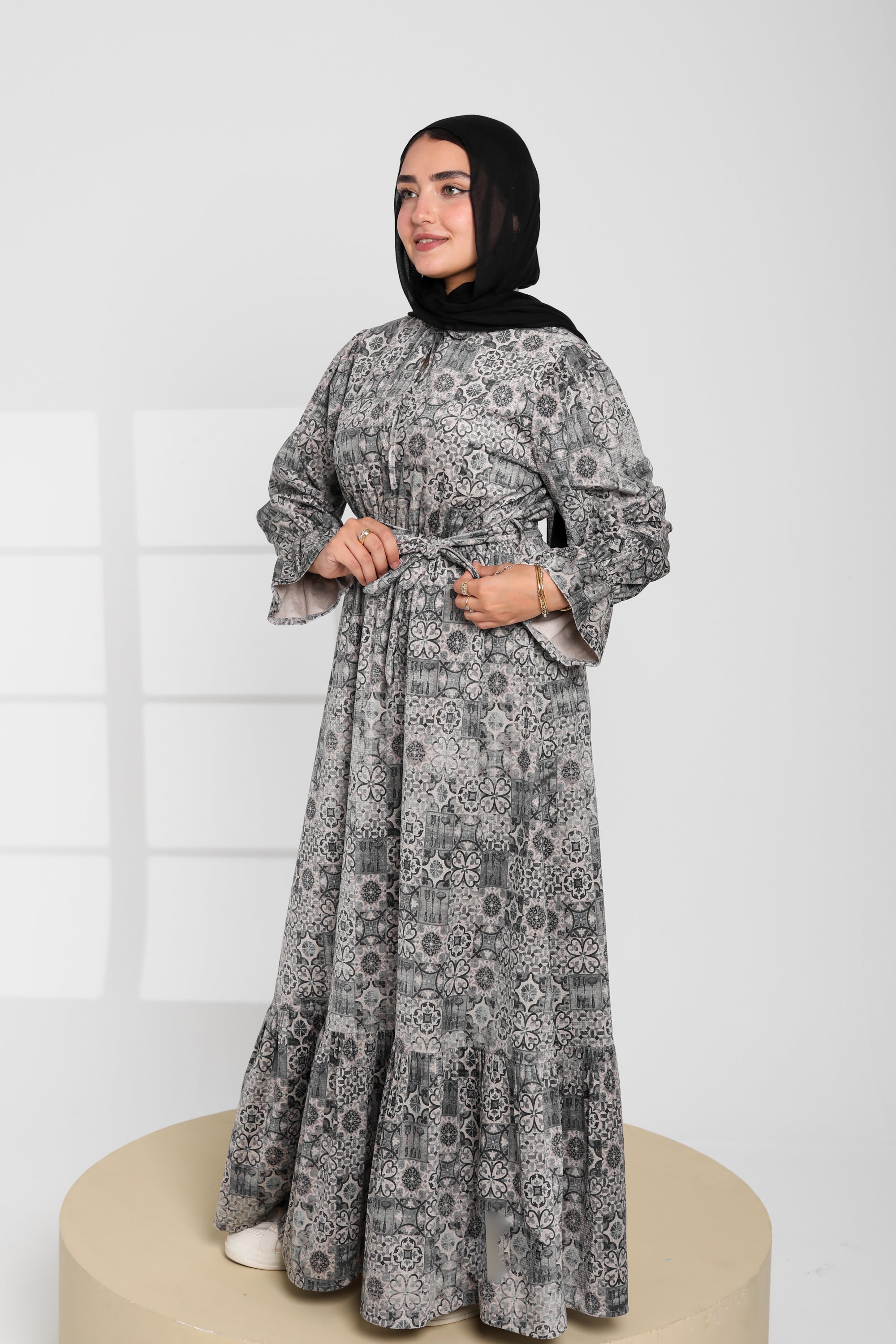 Grey Patterned Maxi Dress