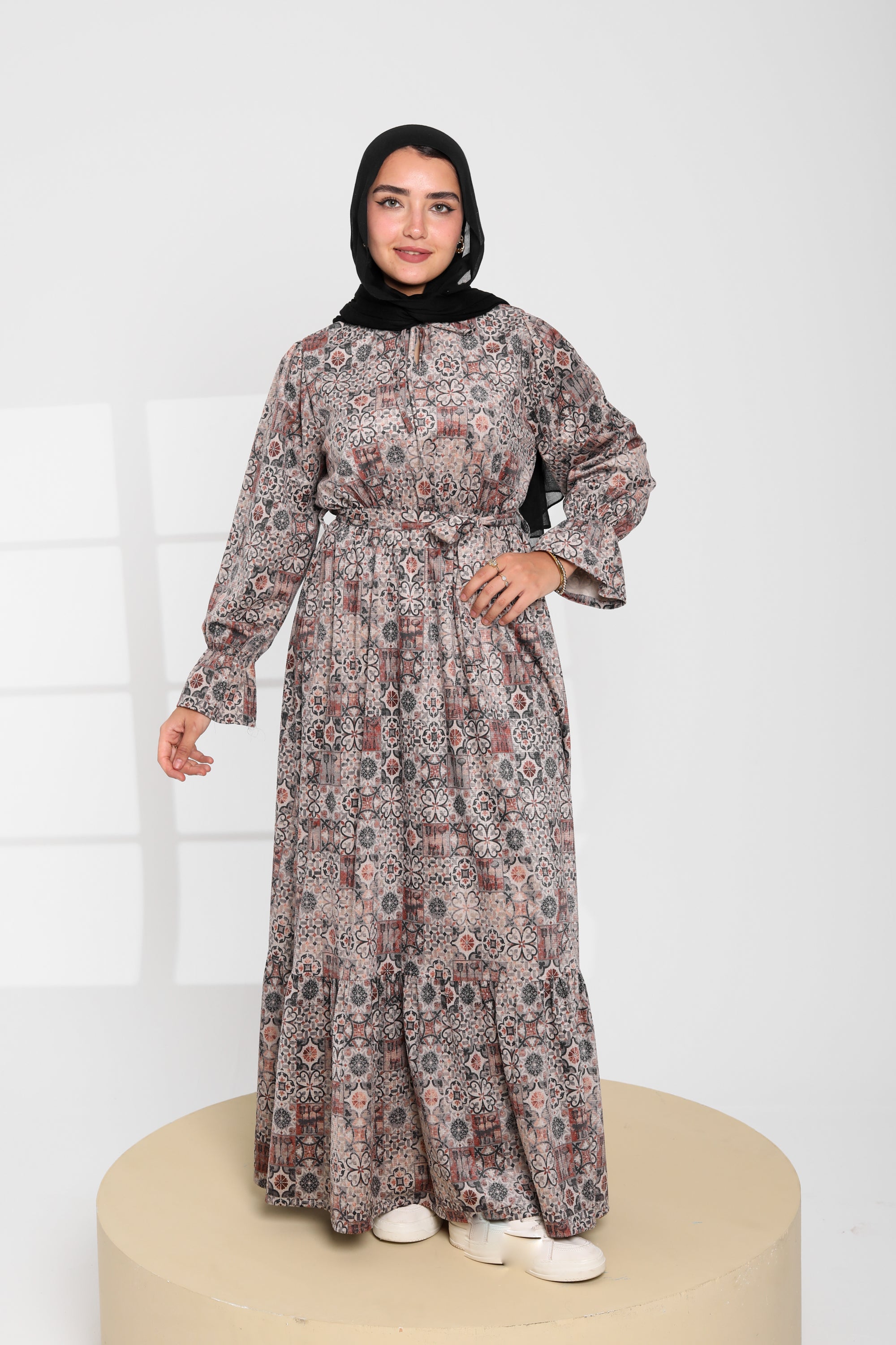 Floral Pattern Long Modest Dress