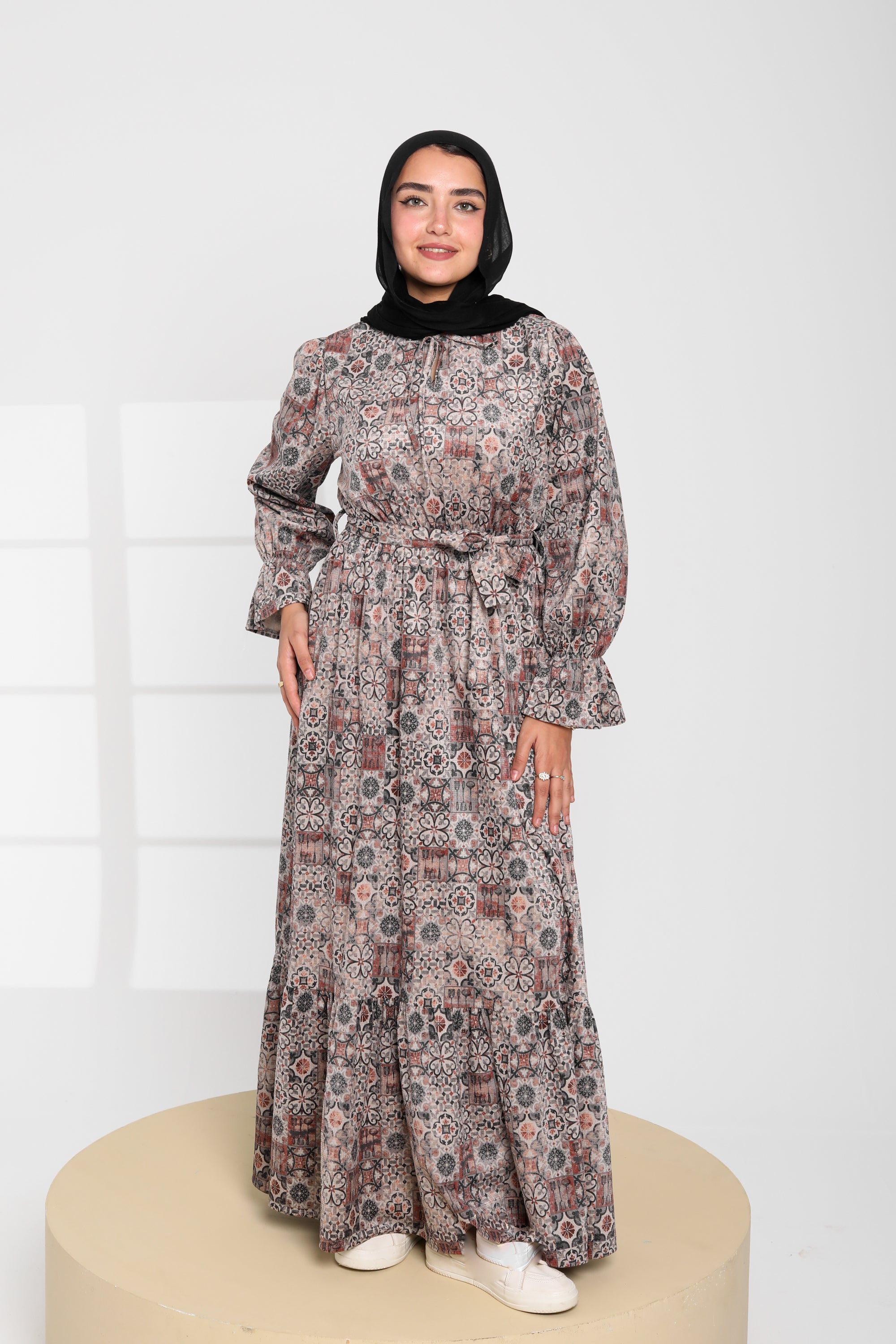 Floral Pattern Long Modest Dress